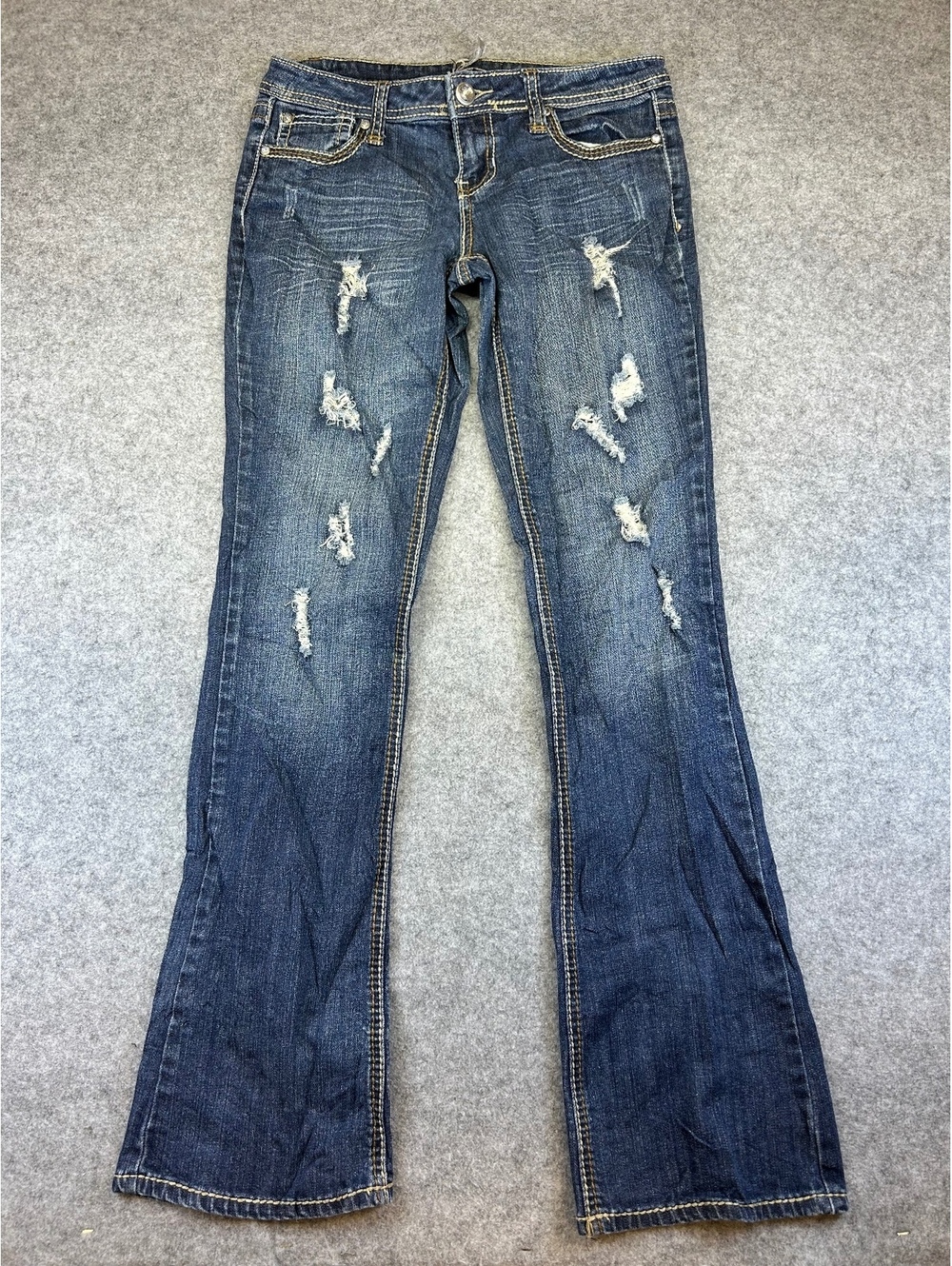 Y2K Soundgirl Distressed Denim Jeans Women Size 9 Embroidered Bootcut Mini Flare